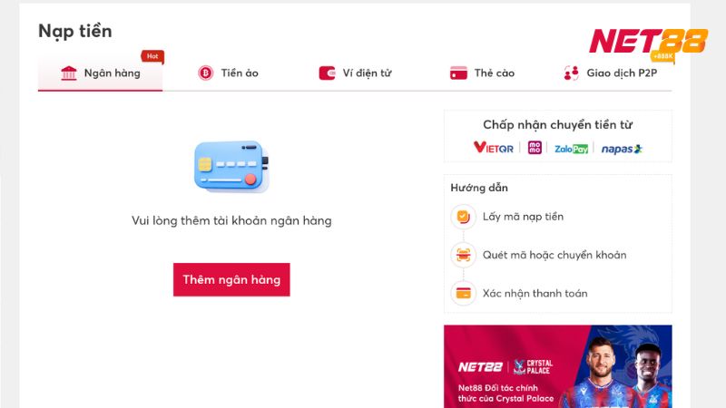 Cập Nhật 5 Phương Thức Nạp Tiền NET88 Cho Tân Hội Viên 2025 2 Hệ thống cho phép bạn chuyển tiền trực tiếp từ ngân hàng vào account cá cược