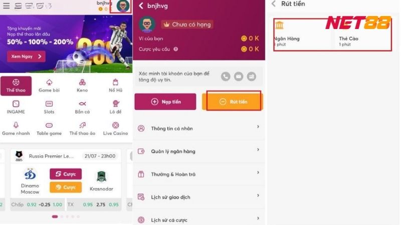 Người chơi có thể rút thưởng về tài khoản ngân hàng hoặc đổi thành mã thẻ trong 1 phút