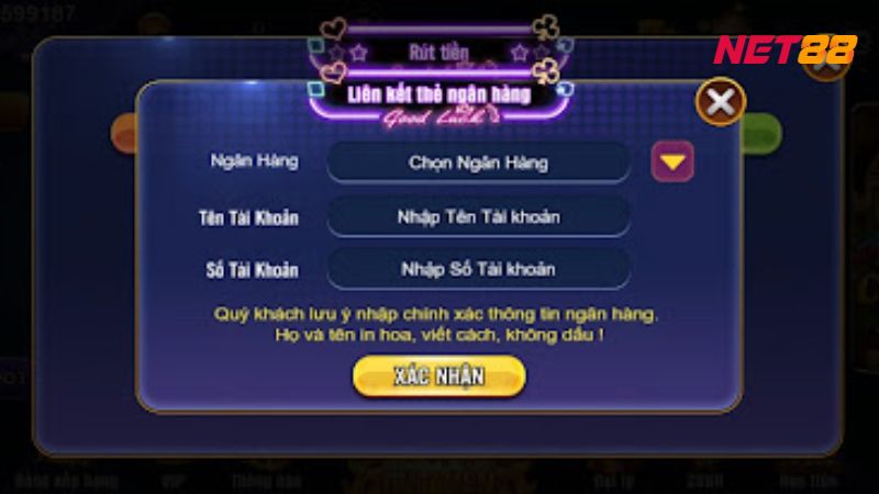 Bí Quyết Rút Tiền NET88 Thành Công 100% Không Lo Mất Thưởng 3 Rút thưởng về ngân hàng cá nhân luôn là lựa chọn được dân cược Việt tin dùng