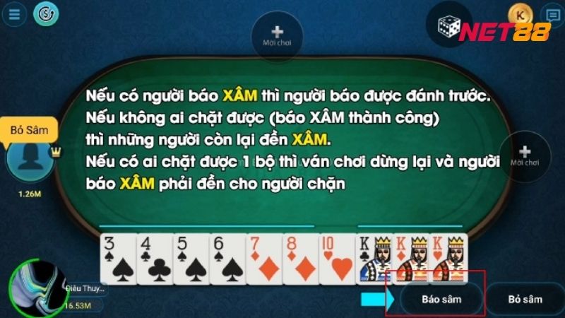 Cách đánh Sâm Lốc cho phép bet thủ báo sâm nếu tự tin mình có thể đánh 1 lượt hết bài