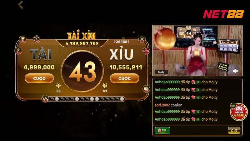 Net88 có phiên bản game lắc xúc xắc online cho phép người chơi tương tác với dealer